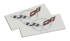 C5 Corvette Crossed Flag Logo Decal, Silver Circle & Ouline
